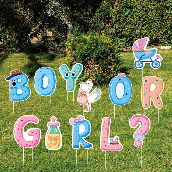 12Pcs Gender Reveal Party Yard Sign with 24 Stakes Boy Or Girl Baby Shower Lawn Decorations The Birth Party Outdoor Sign Newborn Garden Decorative Sign