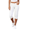 thumbnail image 4 of Zynoxe Womens Capri Denim Pants Trendy Stretchy Mid Waist Button Jeans Pants with Muti Pockets Casual Bodycon Cropped Denim Pants for Daily Wear White XL, 4 of 7