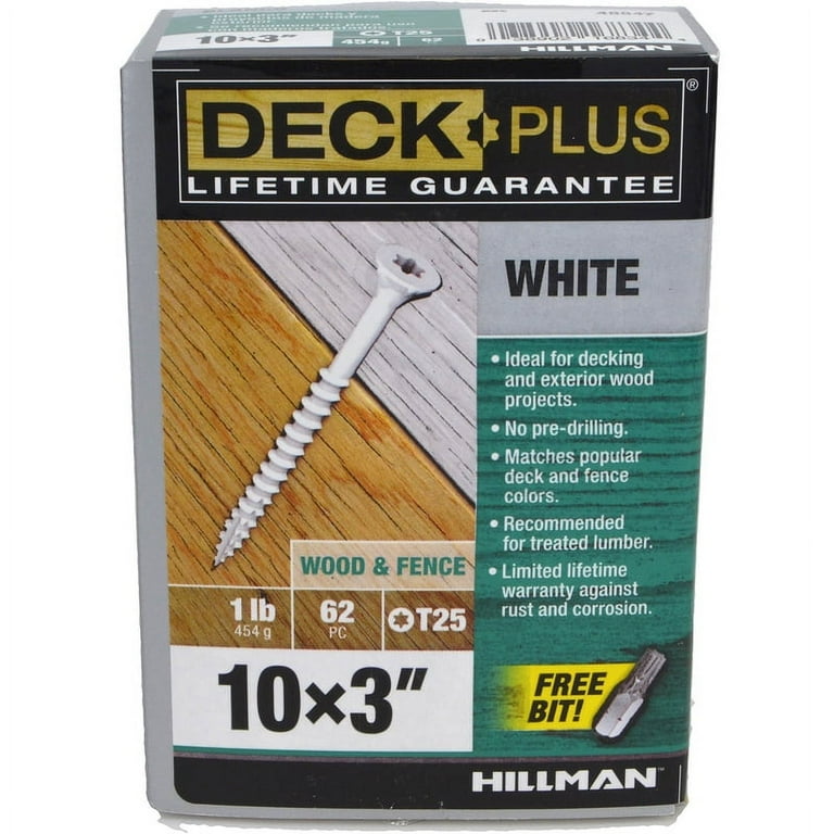 Deck Plus Exterior White Screws, Wood Screws, Steel, Self-Drilling