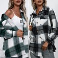 thumbnail image 2 of Moda mujer camisa a cuadros cuello vuelto manga larga botones de bolsillo suelta Casual Otoño Invier Abanopi Verde/Pequeña, 2 of 7