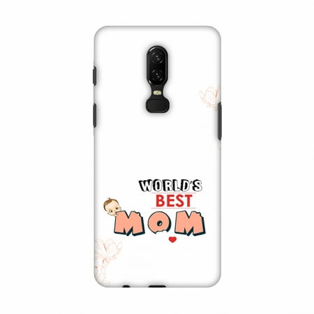 OnePlus 6 Case - World's Best Mom- Beige, Hard Plastic Back Cover, Slim Profile Cute Printed Designer Snap on Case with Screen Cleaning (World's Best Geode Kit)