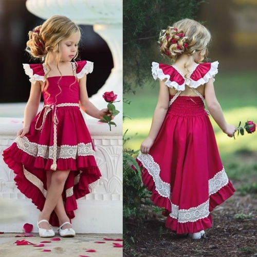 Girls Kids Lace Princess Dress Party Christmas Party Dresses Wedding Formal Gown 1 6Y