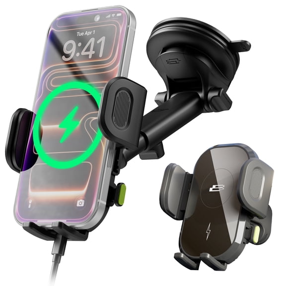 Bracketron PwrUp Wireless Car Phone Mount, 15W Qi Charger with Dash, Window and Vent Mount for Large Smartphones