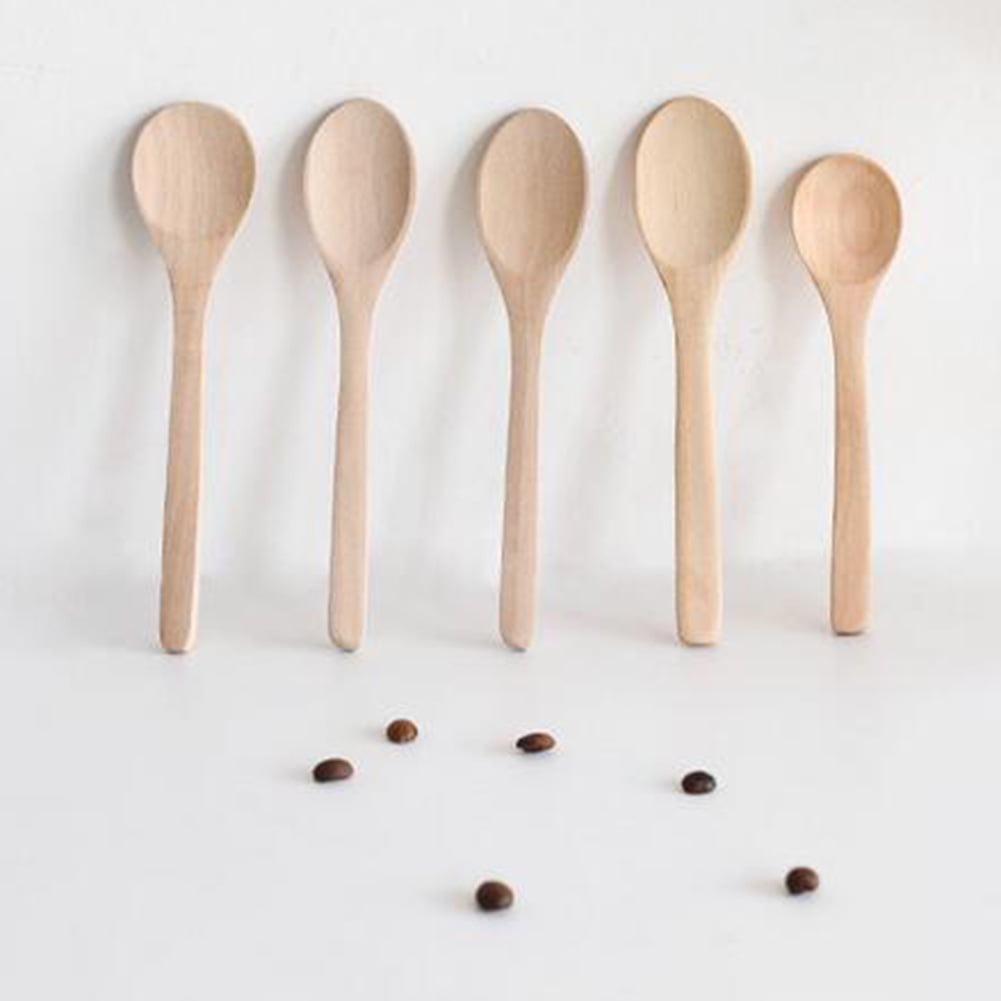 DGROEE 5Pcs Wood Mixing Spoon Long Handle Wooden Spoons for Eating