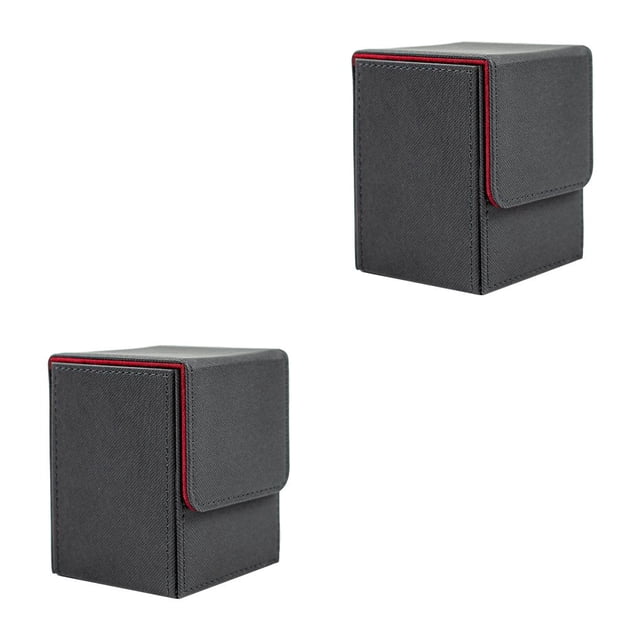 Bewildely Caja de almacenamiento de tarjetas de juego, organizador de colección de cuero resistente de gran capacidad, barra protectora Negro 2piezas