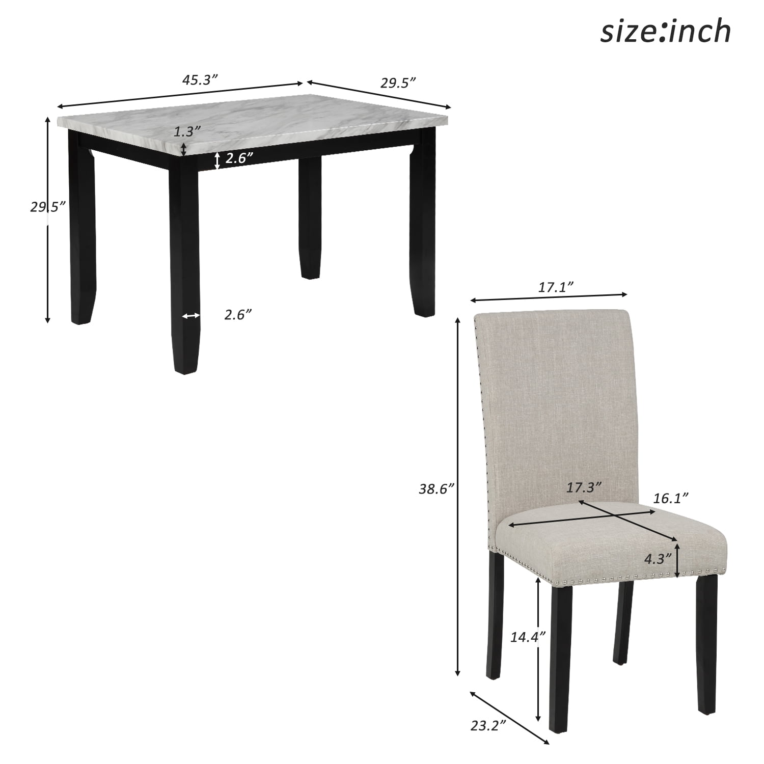 Kepooman 5-Piece Faux Marble Dining Table Set with 4 Thicken Cushion Chairs for Kitchen, White & Beige Kepooman 5-Piece Faux Marble Dining Table Set with 4 Thicken Cushion Chairs for Kitchen, White & Beige
