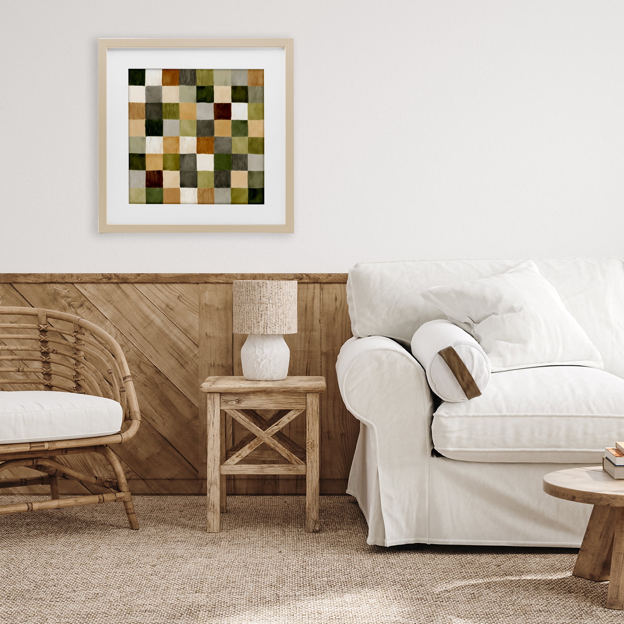 Stupell Industries Checkered Earth Tones Birch Framed Print Under Glass, design by Petal Prints Design