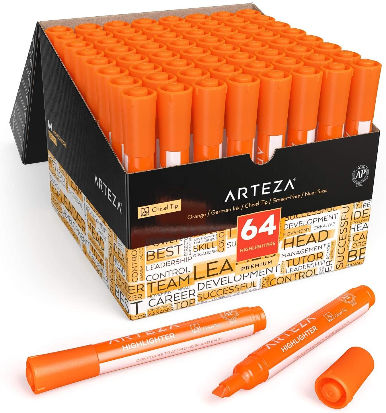Arteza Highlighters, Wide Chisel Tip, Orange 64 Pack (ARTZ8562