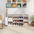 thumbnail image 4 of Costway Wooden Shoe Bench 10-Cube Storage Organizer with Padded Cushion & Umbrella Holder White, 4 of 10