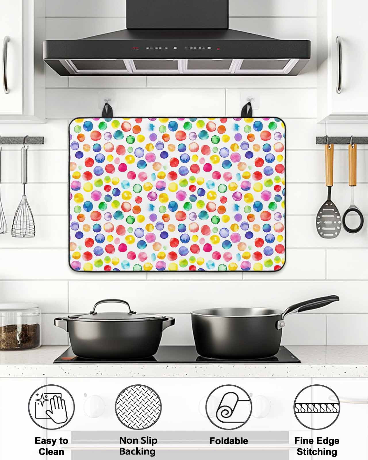 Stove Top Covers for Electric Stove, Colorful Polka Dot Glass Stovetop Cover Protector, Watercolor Rainbow Polka Dots Induction Cooktop Protector Oven Mat for Kitchen Countertop 24"x21"