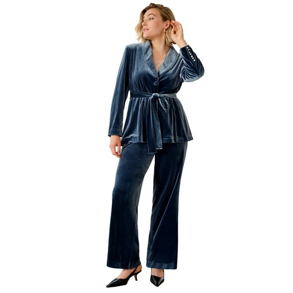 ellos Plus Size Velvet Belted Blazer