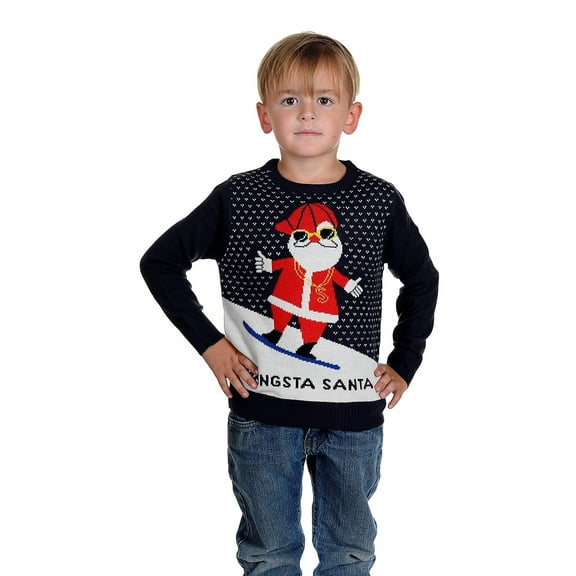Children's GANGSTA SANTA Christmas Sweater Navy