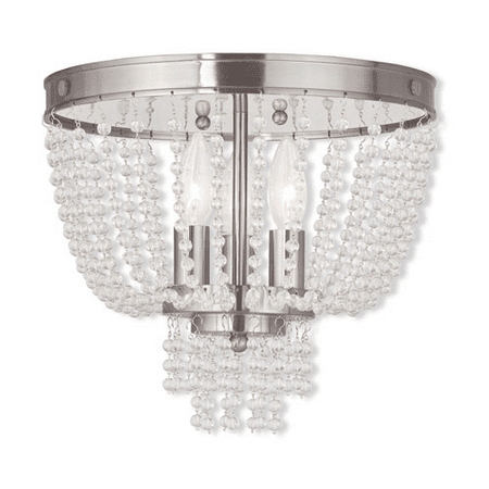 

Flush Mounts 3 Light With Clear Crystals Brushed Nickel size 12 in 180 Watts - World of Crystal