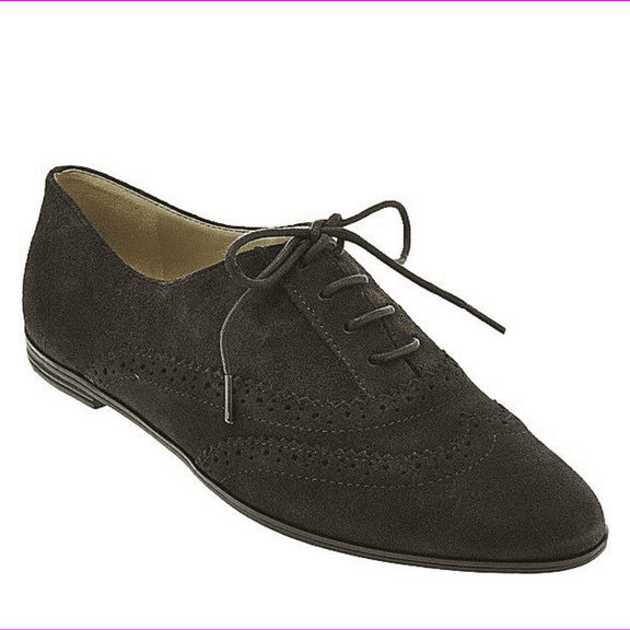 Isaac Mizrahi 'Fiona' Dark Brown Suede Pinhole Lace Up Wingtip Oxford Flats 8 W