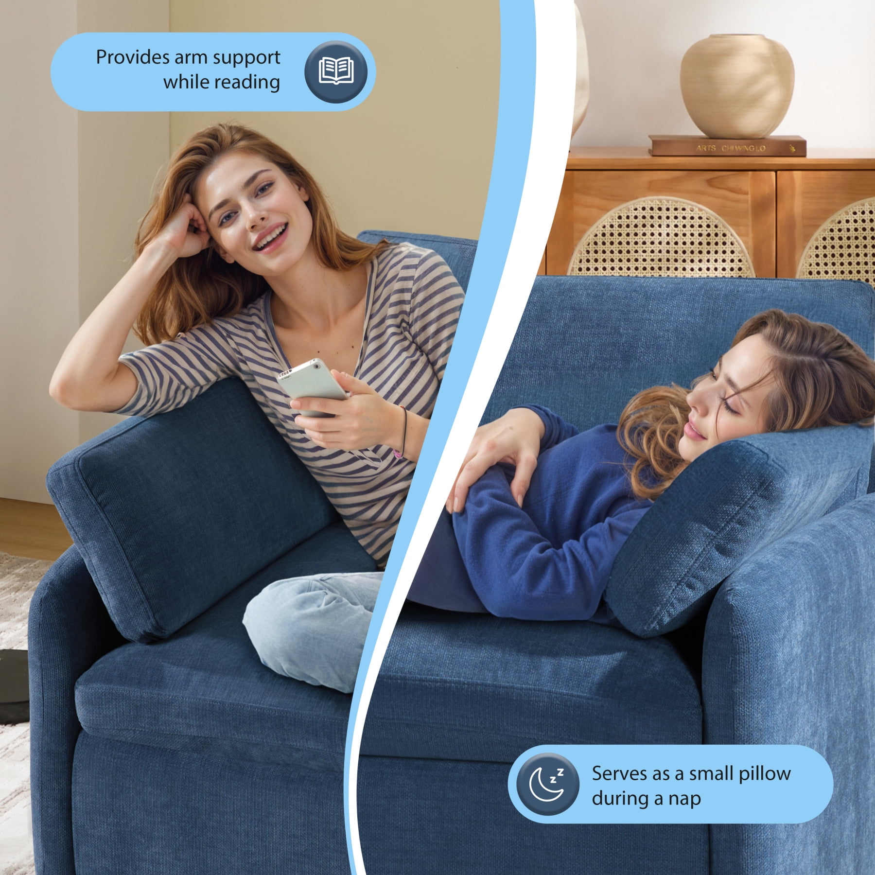 Leumius 50" Oversized Single Sofa Chair, Upholstered Chenille Accent Chair with Wide and Deep Seat, Modern Comfy Armchair,with Pillows for Living Room,Apartment,Bedroom,Blue