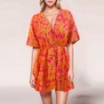 thumbnail image 1 of WILLBEST Vestido Largo Informal De Moda Para Mujer, Nuevo Vestido Naranja Estampado Con Mangas Murciélago Y Cuello En V Suelto, 1 of 3