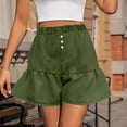 thumbnail image 2 of DDAPJ pyju Shorts for Women Summer Trendy 2025 Ruffle Hem Casual Shorts Elastic Waist Button Short Pants with Pockets Army Green XXL, 2 of 8