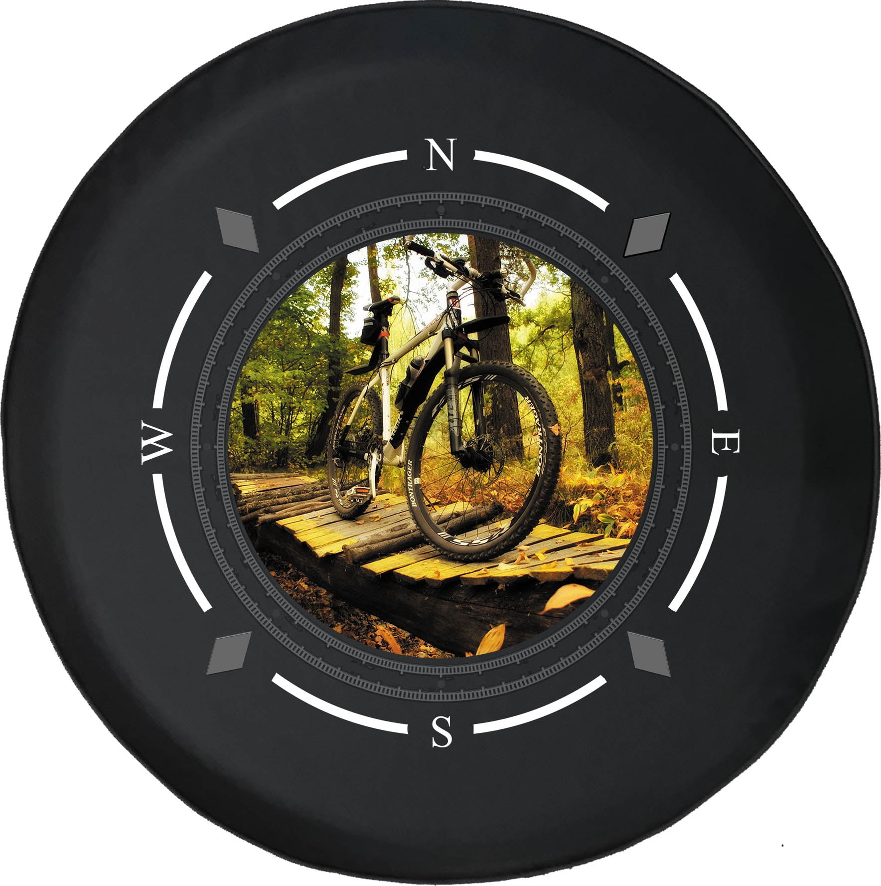 Tire Compass Mountain Bike on Log Wooden Bridge on The Trails Wheel Covers Fit for accessories Trailer RV Accessories and Many Vehicles - Walmart.com
