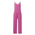 thumbnail image 4 of TrendOFT Jumpsuits For Women Casual Summer Solid Loose Pocket Spaghetti Strap Wide Leg Womens Overalls Rompers Purple XL, 4 of 5