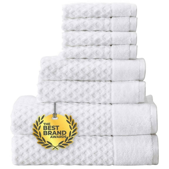 Simpli-Magic 8-Pc Bath Towel Set Cotton Diamond Waffle Towels for Bathroom, White