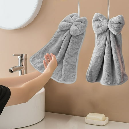 

kladzum Bowknot Hanging Hand Towels Household Super Absorbent Non Shedding Hair Dry Hand Wiping Cloth Microfiber Kitchen Towels Hanging Loop Soft Cute Hand Towels for Kitchen Bathroom Supplies