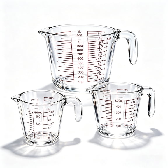Glass Measuring Cups Set of 3 – 1/2/4 Cup, Heat Resistant, Dishwasher Safe, Raised Markings