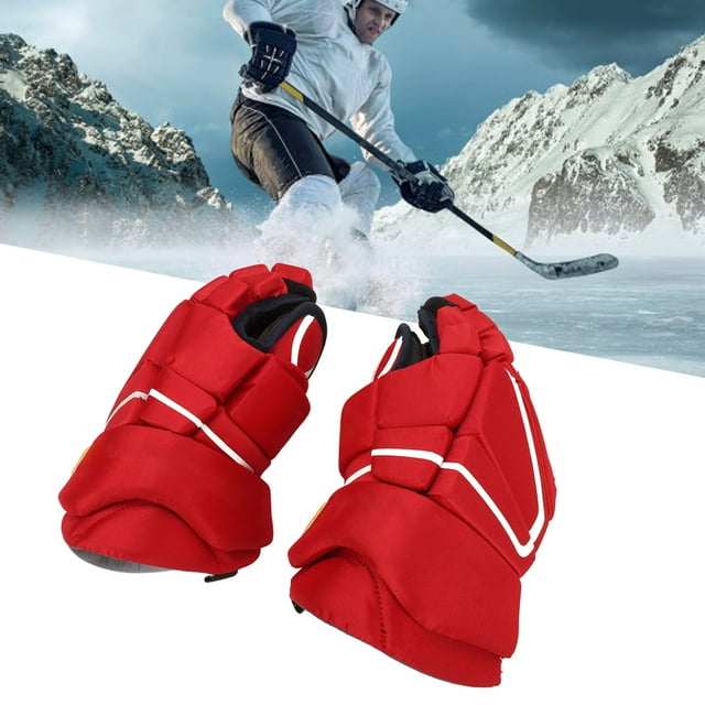 Gants de Hockey sur Glace pour Adultes, Gants de Hockey sur Glace Rouges Respirants Maximum pour Patinage à Roulettes 8 Pouces