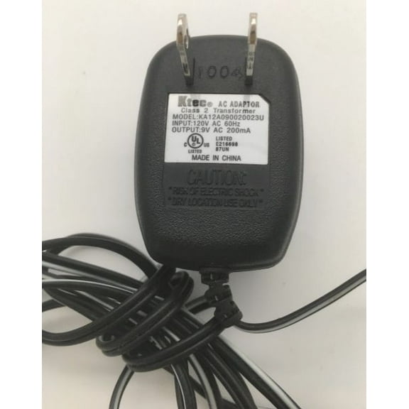 Ac adapter class 2 transformer, output: 9v ac 200ma