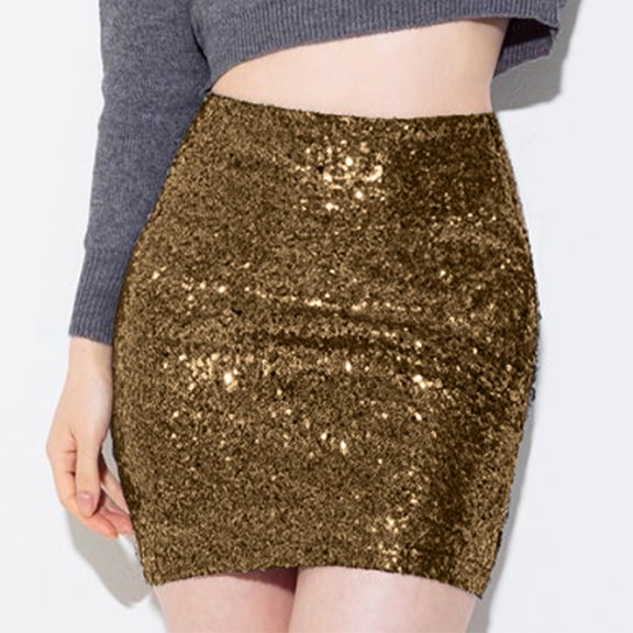 Dwaogom Women's Sequin Skirt Sparkle Stretchy Bodycon Mini Party Glitter Skirts Popular Summer Autumn New Solid Slim Skirt A-line Sequin Skirt