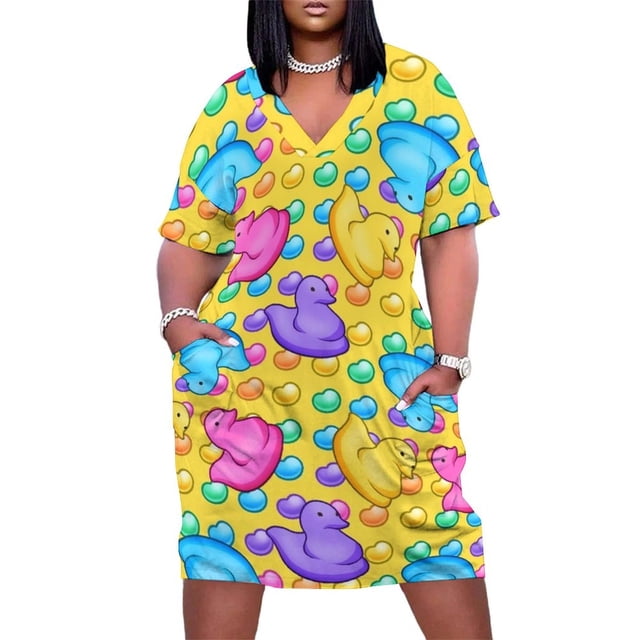 Peeps de malvavisco con bolas de gelatina de arcoíris en amarillo vestido de bolsillo suelto para fiesta de boda Pascua
