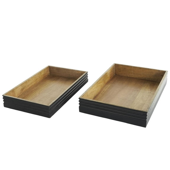 DecMode 18", 16"W Brown Mango Wood Handmade Tray with Black Groove Exterior, 2-Pieces