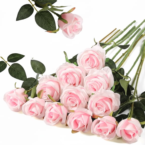 Artificial Roses Flowers ,3 Pcs Fake Velvet Realistic Silk Long Stem Roses Realistic Rose for DIY Wedding Centerpieces Flower Arrangement Home Decor Party & Valentines (Pink)