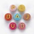 thumbnail image 2 of 500g Opaque Mixed Color Acrylic Beads Metal Enlaced Flat Round with Random Letters Golden Plated 7x4mm Hole: 1.8mm about 3700pcs/500g, 2 of 4