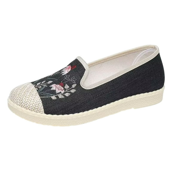 Puntoco Flat Shoes for Women Clearanc Women'S Casual Breathable Wedges Slip On Walking Sneakers Loafers Shoes Black 7.5(40)