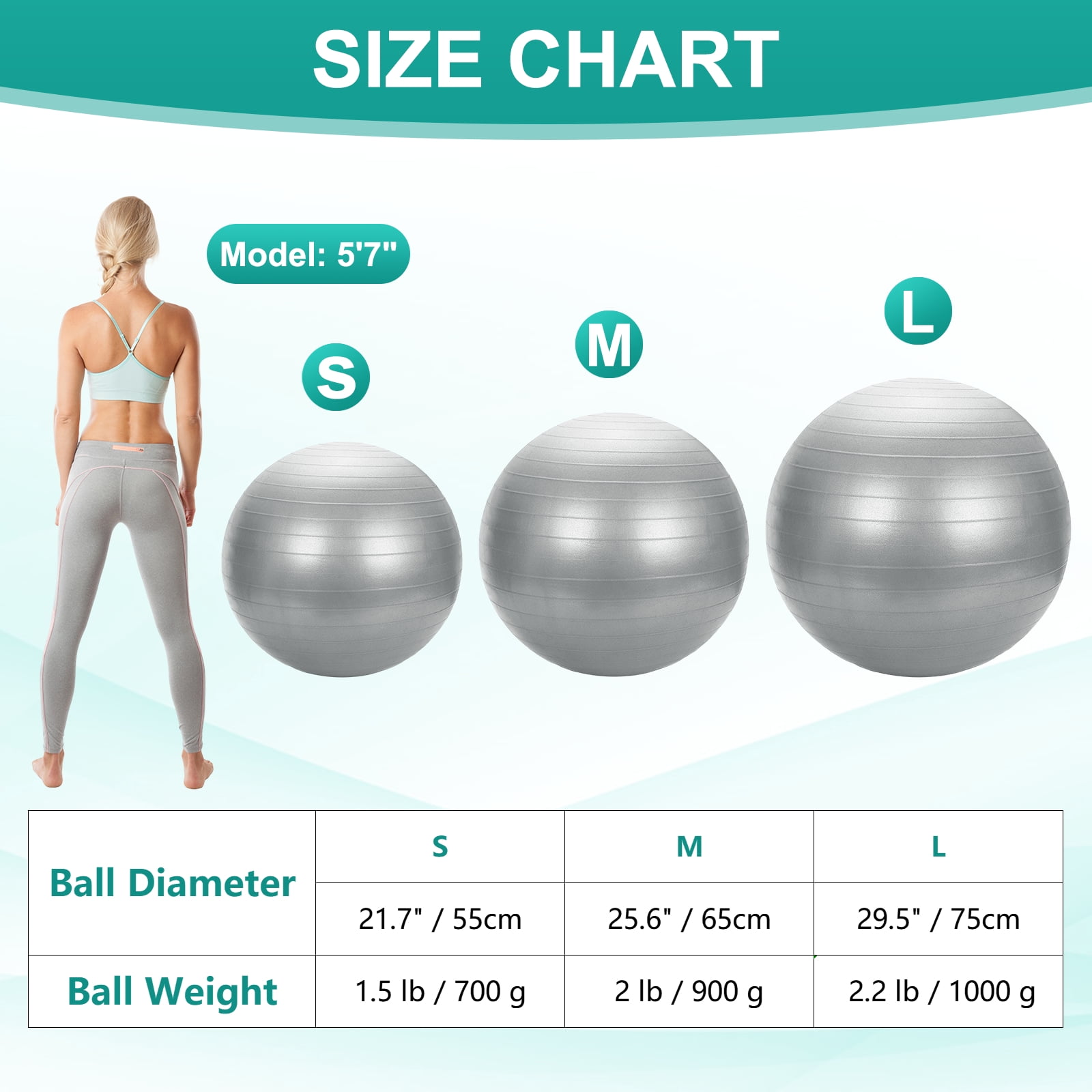 Yoga Ball, Exercise Ball 21.7" & & Grey Anti-Slip Stability Pilates Extra Thick Birth Workout with Pump - Fitting for (Gym Balance Fitness Core Workout)