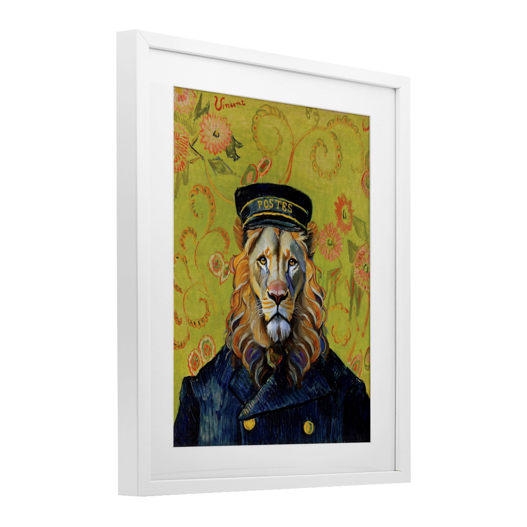 Stupell Industries French Lion Postmaster White Framed Print Under Glass, design by Grotto Studios