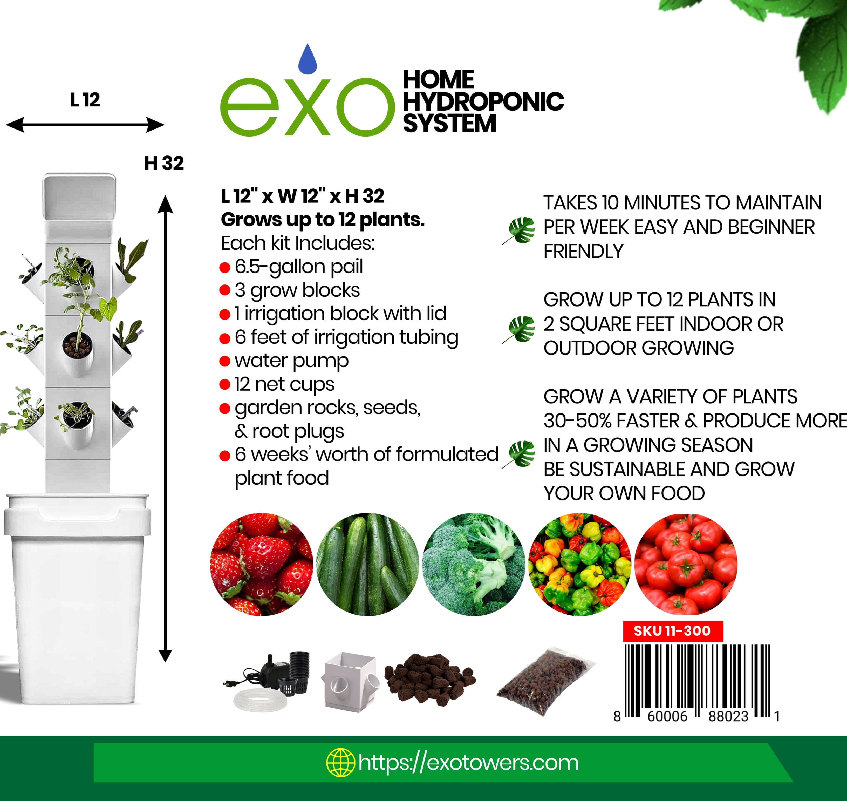 Exo Hydroponics 3 Tier Vertical Garden Planter Tower for Indoor Gardening, Vertical gardening Indoor/outdoor, 12 Stacking Garden Pots, 100% Money Back Guarantee