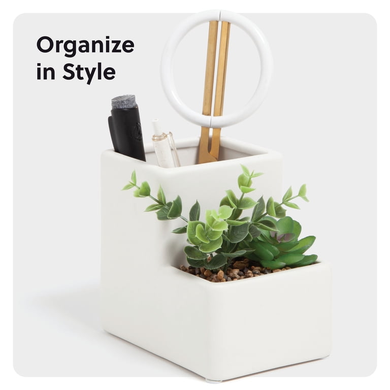 U Brands Ceramic Desktop Planter Pencil Cup, White photo 5