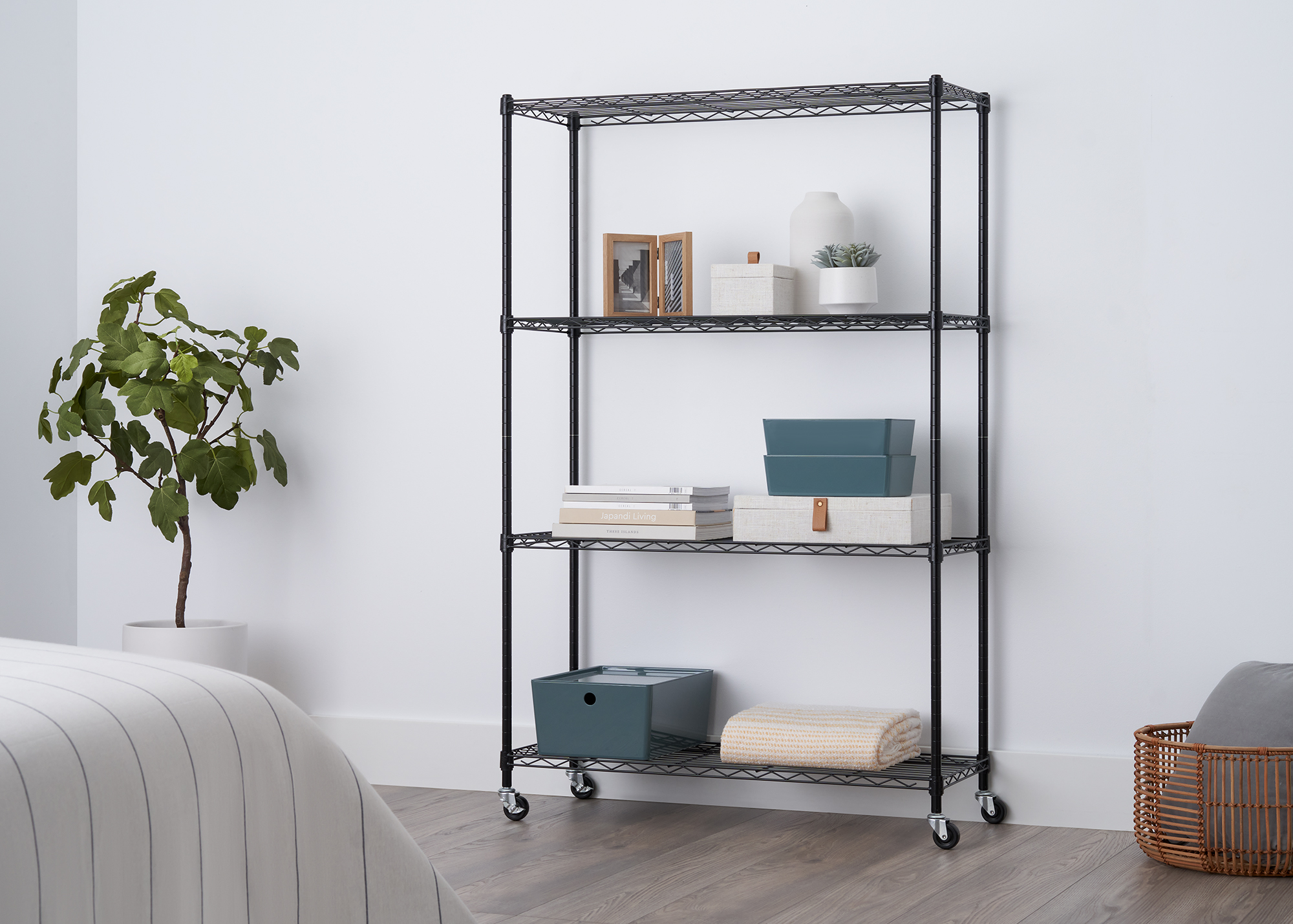 TRINITY BASICS 4-Tier NSF 36"x14"x54" Wire Shelving Rack w/ Wheels / Black