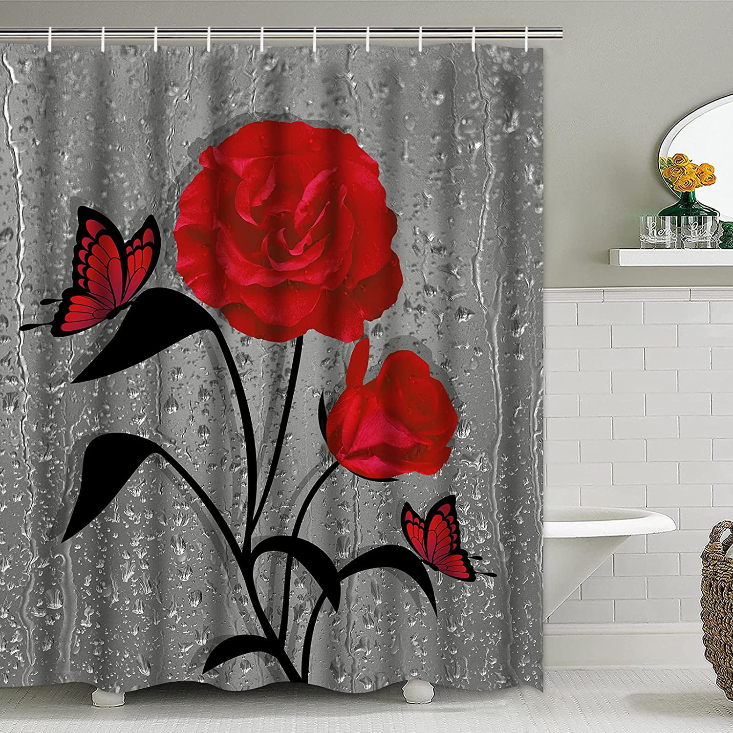 Details about   Sheet Music and Red Rose Shower Curtain Bathroom Decor Fabric 12hooks 71in 