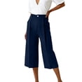 thumbnail image 7 of Costeam Womens Pleated Capri Wide Leg Pants Single Button Zipper Fly Side Slip Pockets Mid Calf Length Tailored Lightweight Loose Cropped Casual Trousers, 7 of 7