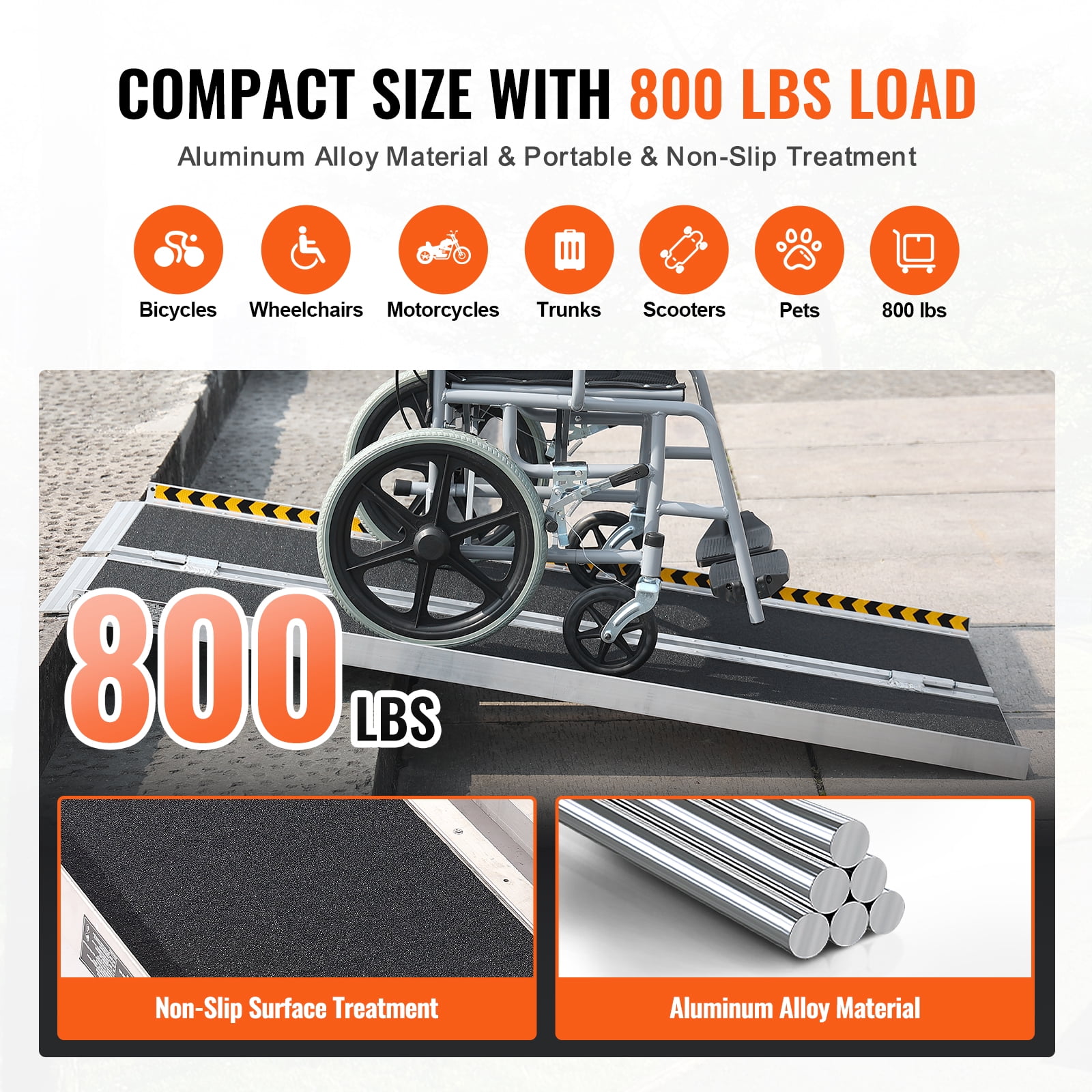 KFFKFF Folding Wheelchair Ramp Portable Aluminum Threshold Ramp 4 ft 800 lbs