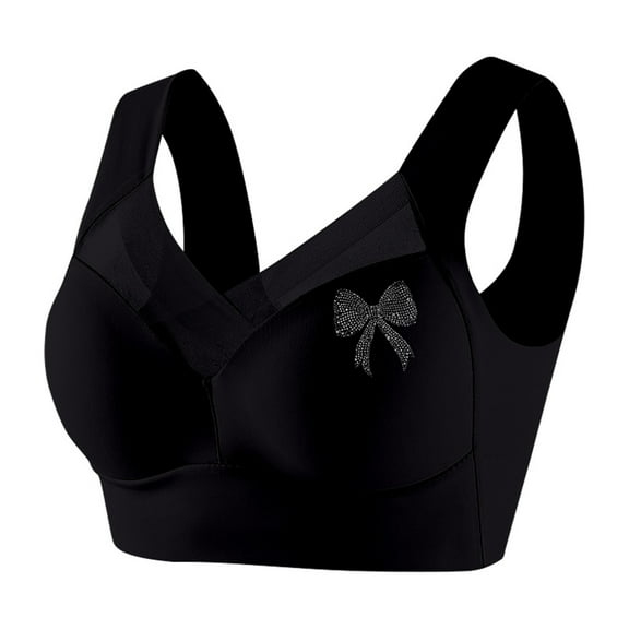 Lixiuxyad plus Sized Sports Bra Women's Thin Underwire Push Up Vest Lingerie Bow Rhinestone Bra