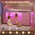thumbnail image 3 of Low Loft Bed with 8 Storage Drawers and LED Lights, Twin Loft Bed Frame with Upholsterd Headboard, Safety Guardrail, Ladder and Under-Bed Play Area, Pink, 3 of 10