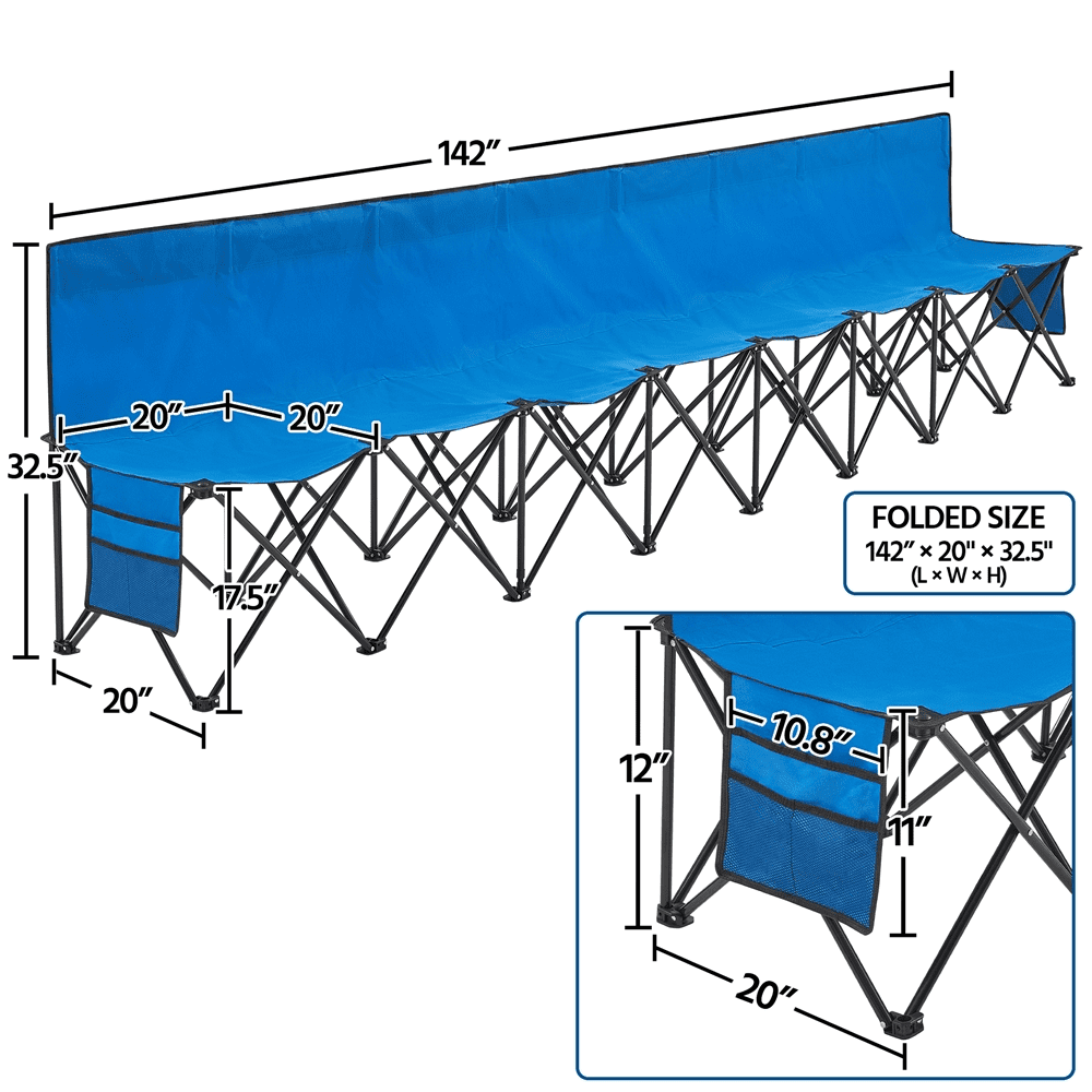 Renwick 8 Seats Portable Folding Bench with Backrest, Blue