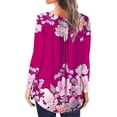 thumbnail image 3 of Colisha Women T-shirt Crew Neck T Shirt Floral Print Tee Loose Work Long Sleeve Pullover Rose Red L, 3 of 6