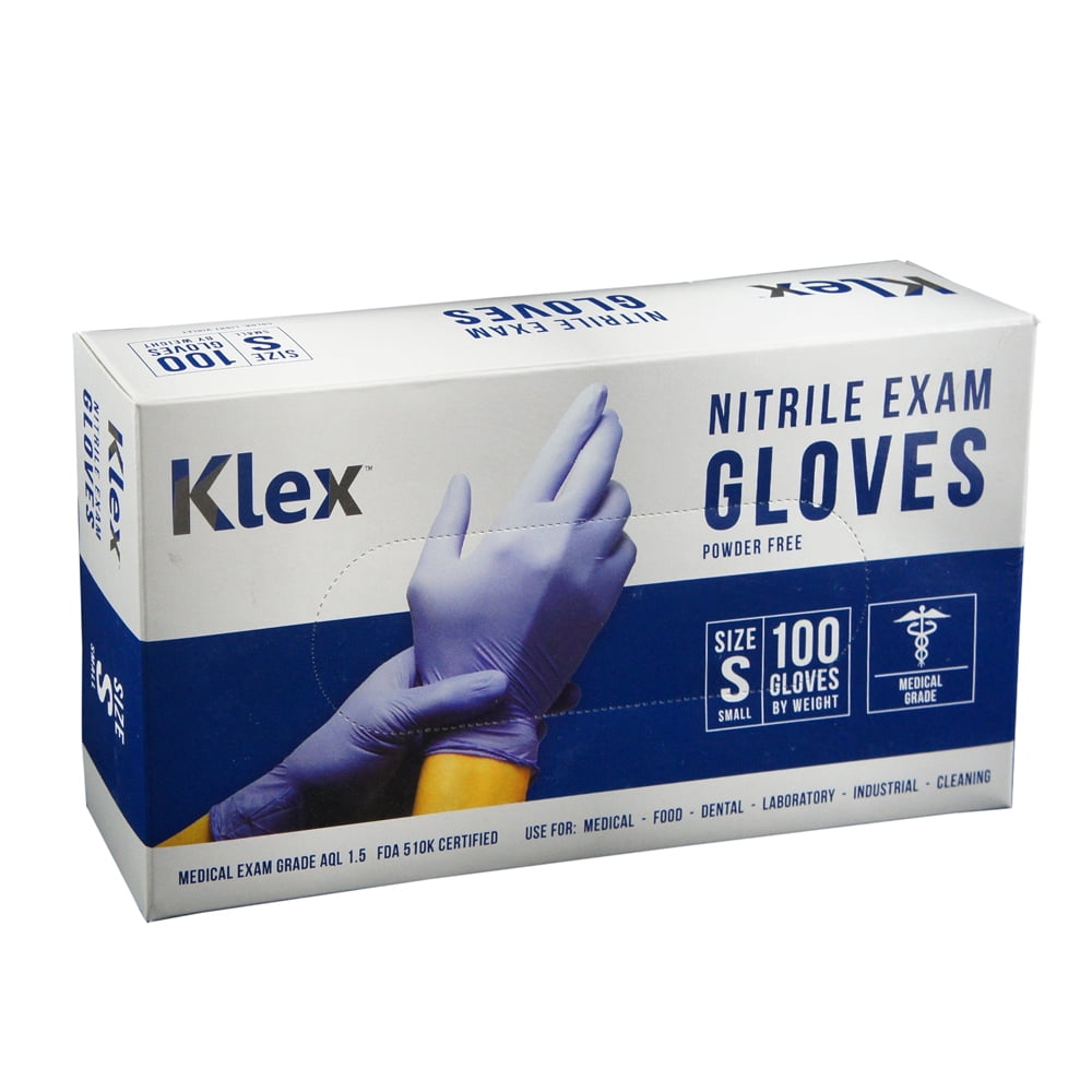 Klex Nitrile Medical Exam Gloves - 3.5 Mil Powder & Latex Free Food Safe, Small, 100 Count