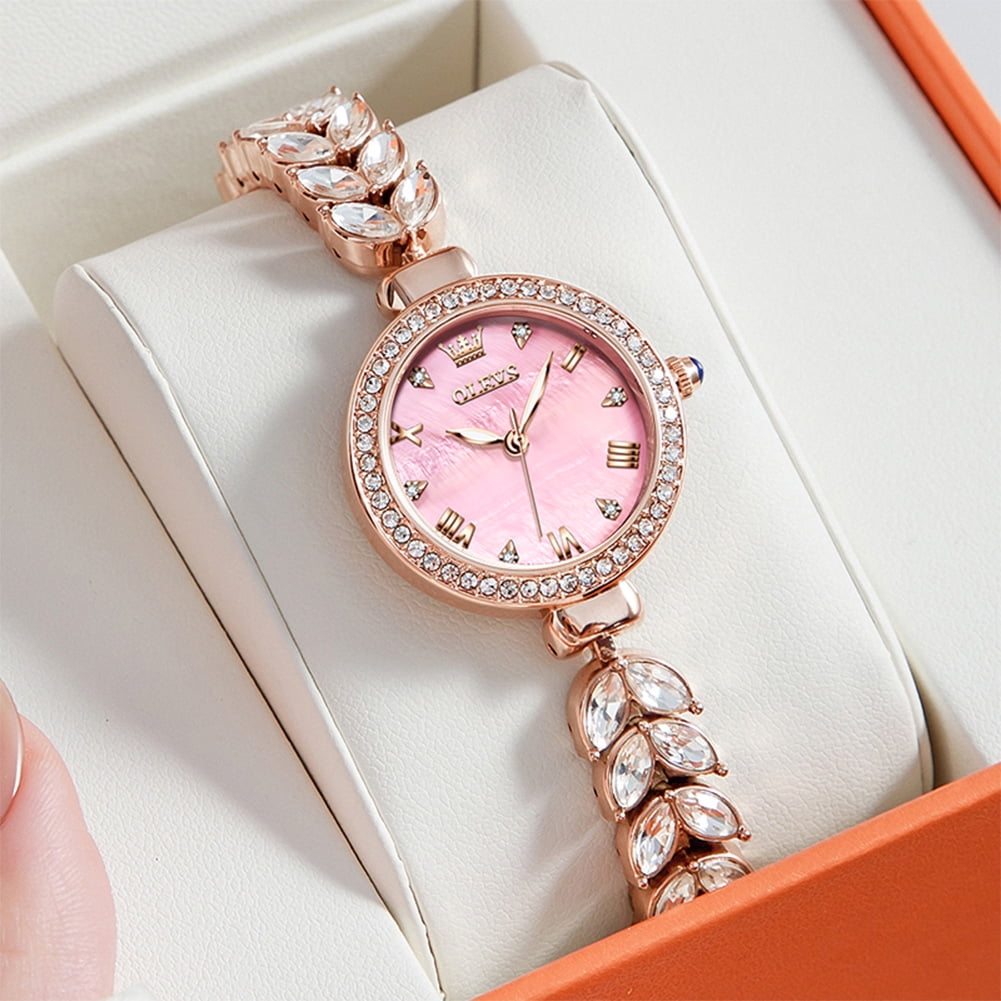 OLEVS Watches for Women Fashion Dress Analog Quartz Rose Gold Plated Stainless Steel Waterproof Luminous Luxury Ladies Watches Women Wrist Watches Gift Relojes para Mujer Pink/Purple/Green/Blue