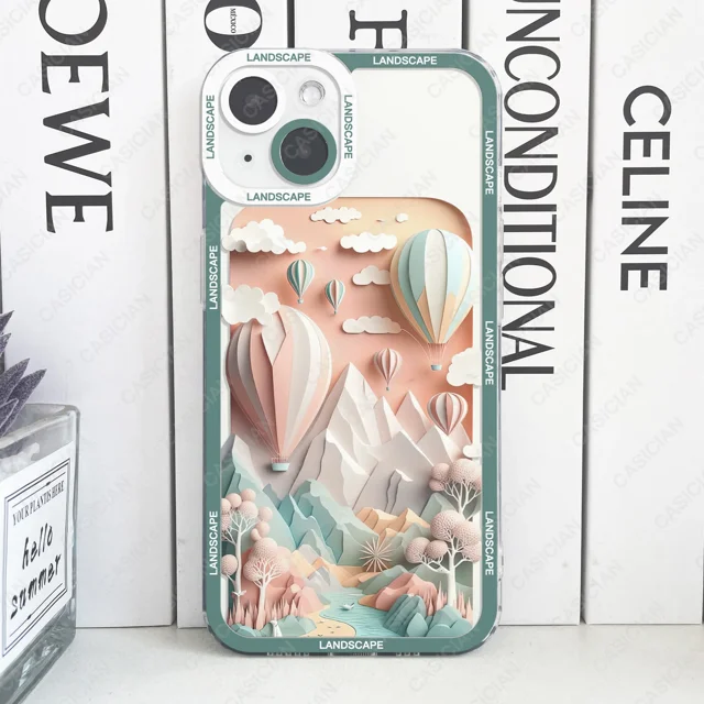 Paper Cute Landscape Creative Mountain Balloons Phone Case For iPhone 15 Pro Max 14 Plus 13 Mini 12 11 Soft Cover 01 iPhone 14