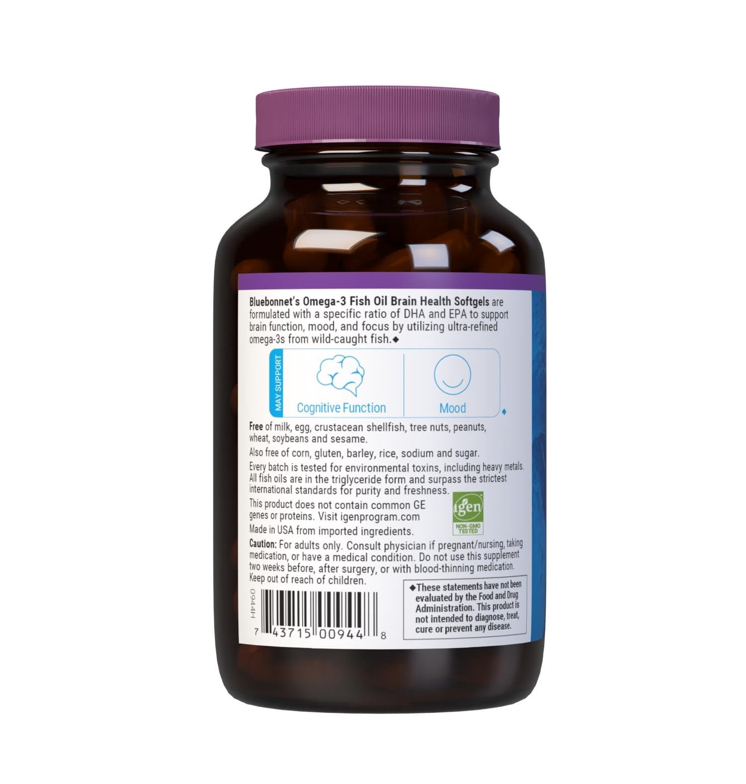 Bluebonnet Natural Omega-3 Brain Formula, 60ct